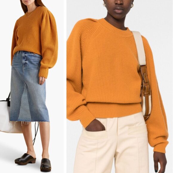 NEW Isabel Marant Ariane Ribbed Wool Cashmere Blend Sweater Copper Gold Yellow - Picture 1 of 8